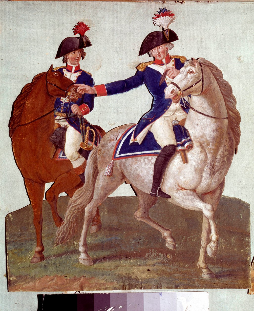 Kommandør for den parisiske hær, der giver ordre til sin aide-de-camp: repræsentation af soldater under revolutionen i 1789. Gouache fra Lesueur-brødrene. 1700-tallet. Musée Carnavalet, Paris af Lesueur Brothers