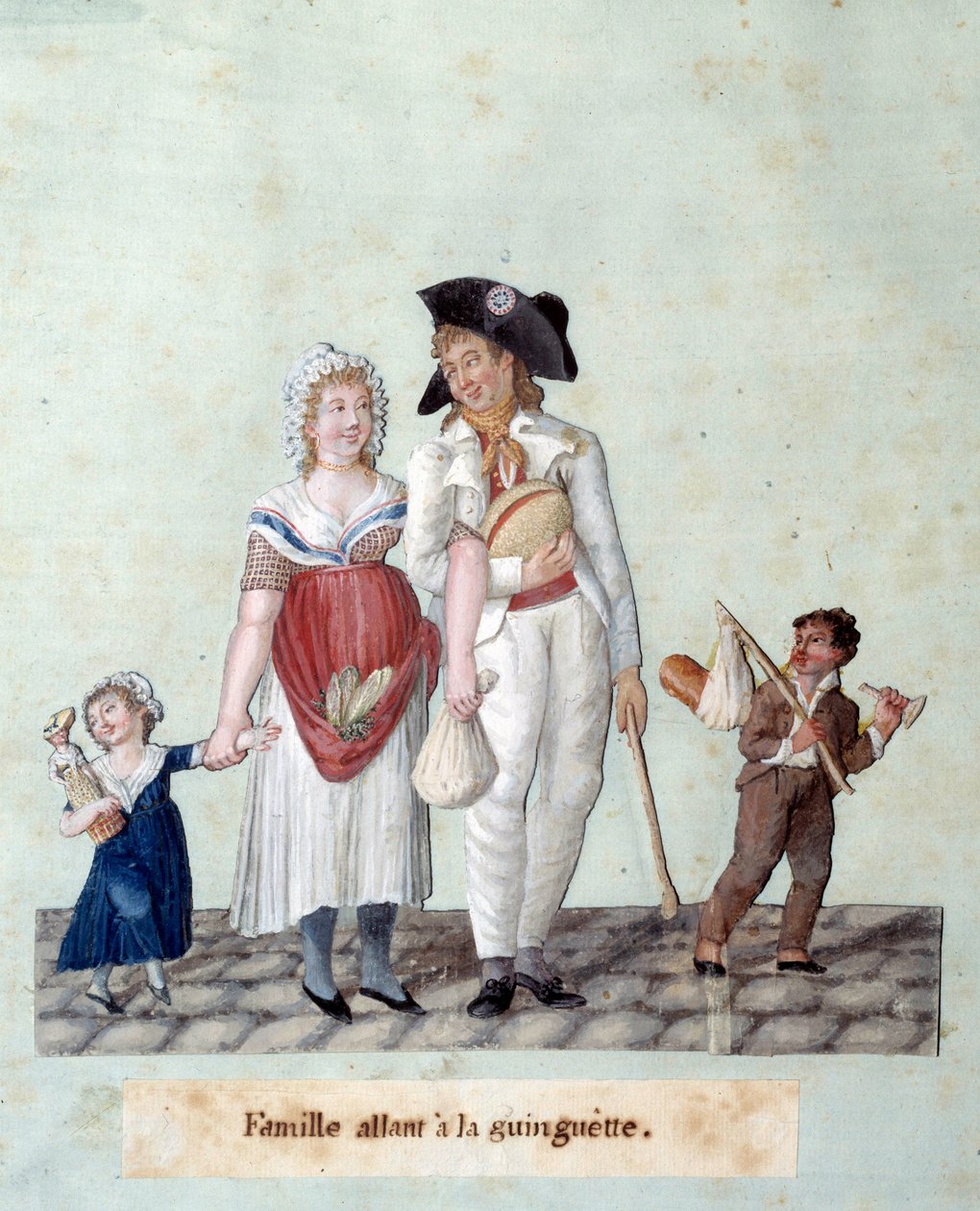 Franske revolution: en familie, der går til guinguette. Gouache des Freres Lesueur (1700-tallet) af Lesueur Brothers
