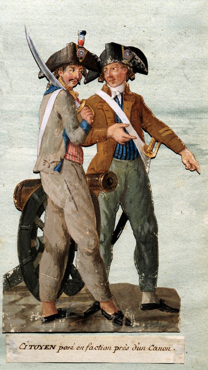 Fransk revolution: "borger poserer i fraktion nær en kanon"". Gouache af brødrene Lesueur. 1700-tallet. Musée Carnavalet, Paris af Lesueur Brothers