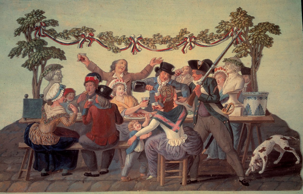 Den franske revolution i 1789: "Det republikanske måltid". Gouache des freres Lesueur (1700-tallet) af Lesueur Brothers