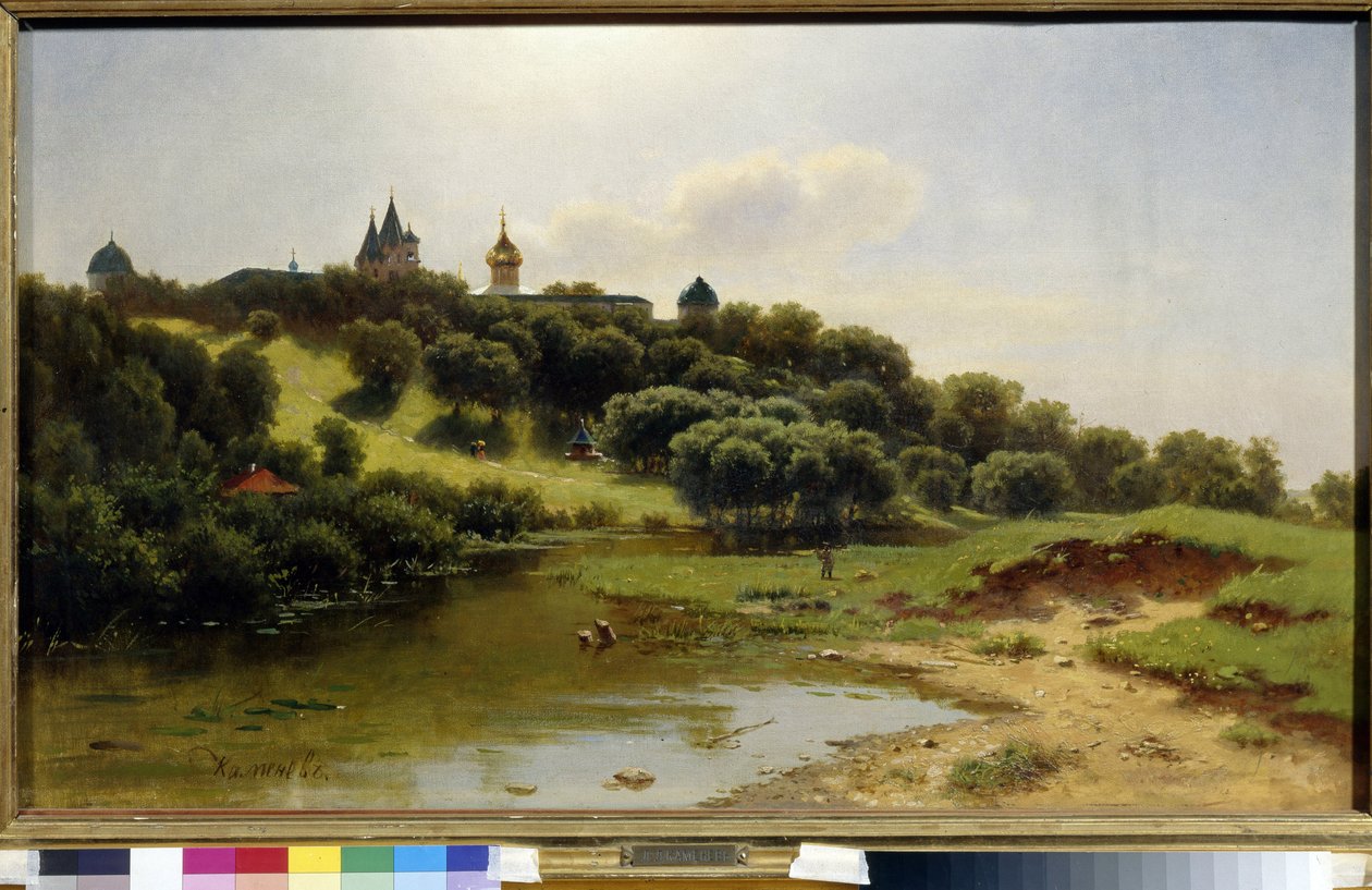 Le kloster Savino Storozhevsky, presse af Zvenigorod (Russisk). Peinture de Lev Livovich Kamenev (1833-1886), Huile Sir Toile af Lev Lyvovich Kamenev