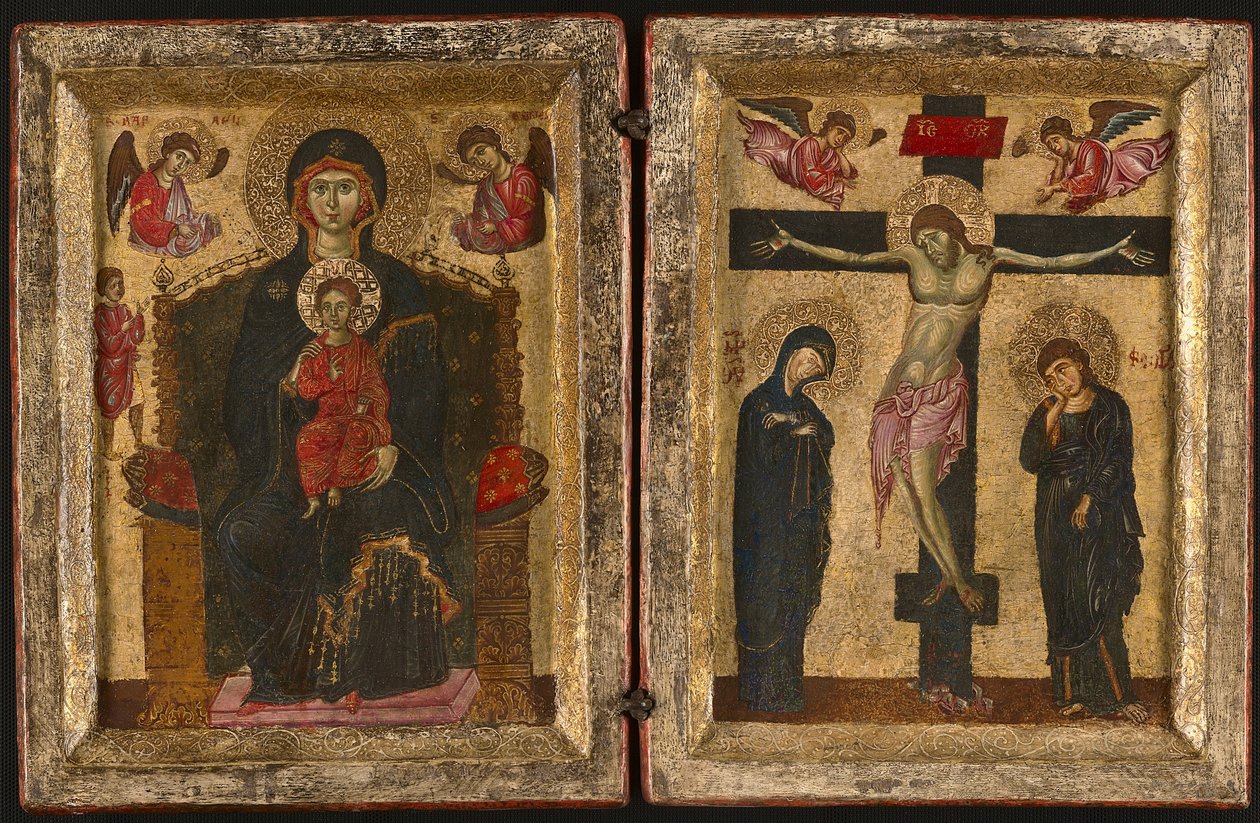 Diptykon med jomfruen og barnet på tronen og korsfæstelsen, 1275-80 af Levantine School