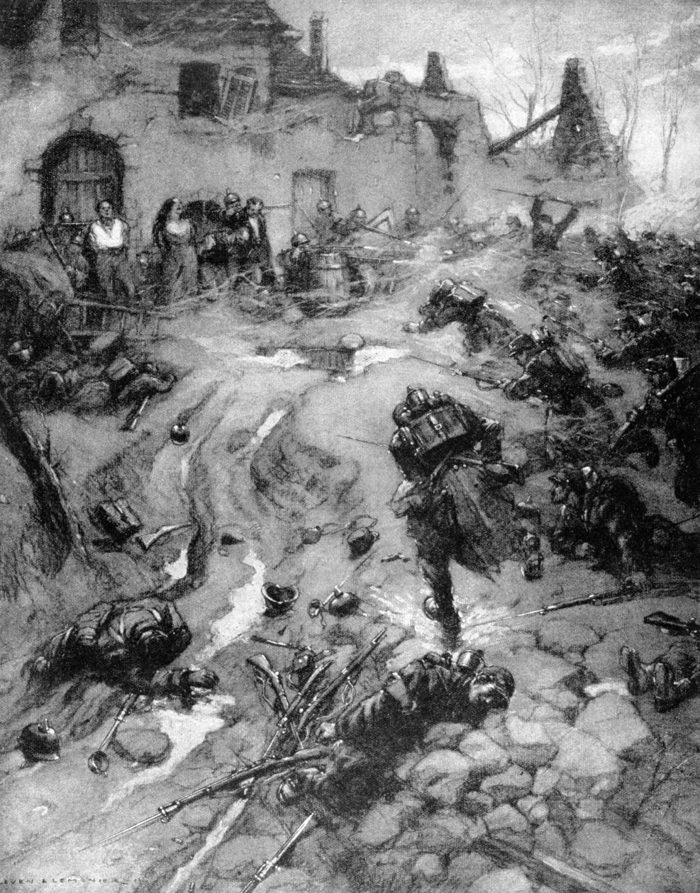 Vores tropper tager Steinbach, Alsace, Første Verdenskrig, 1915 af Leven and Lemonier
