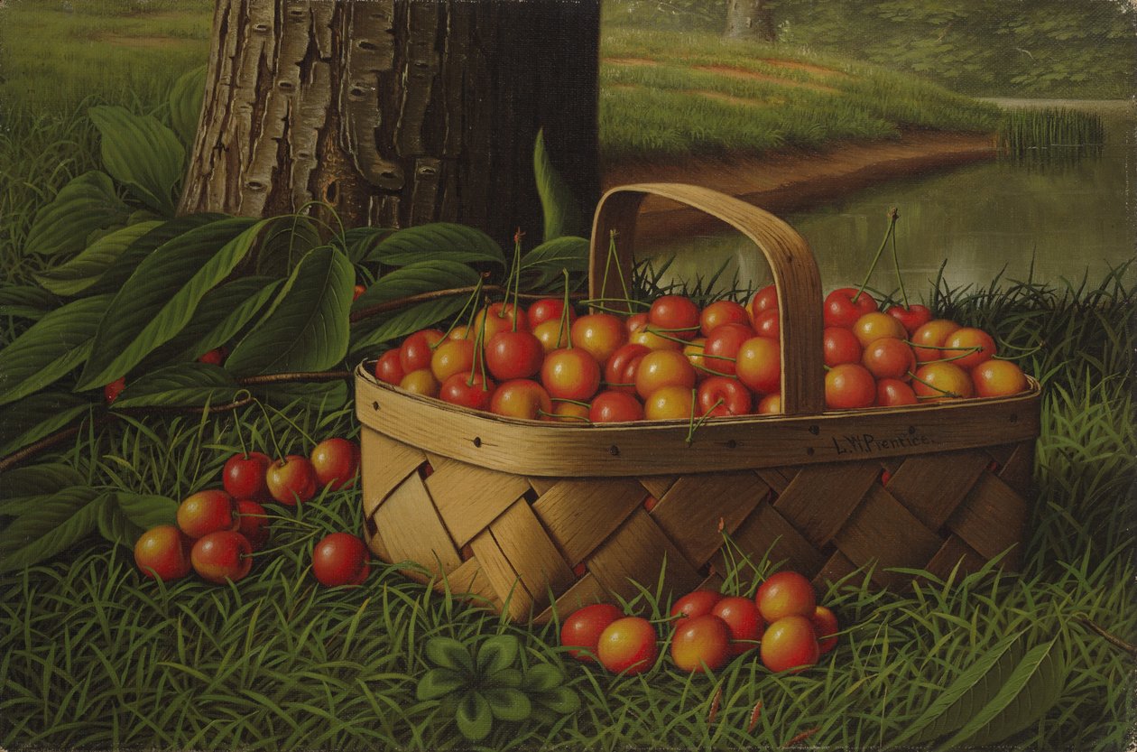 Kirsebær i en kurv, ca. 1890-1900 af Levi Wells Prentice