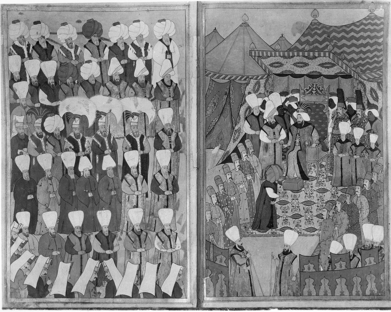 Sultan Ahmed III uddeler penge foran kiosken i Bagdad under omskæringsceremonierne, fra 