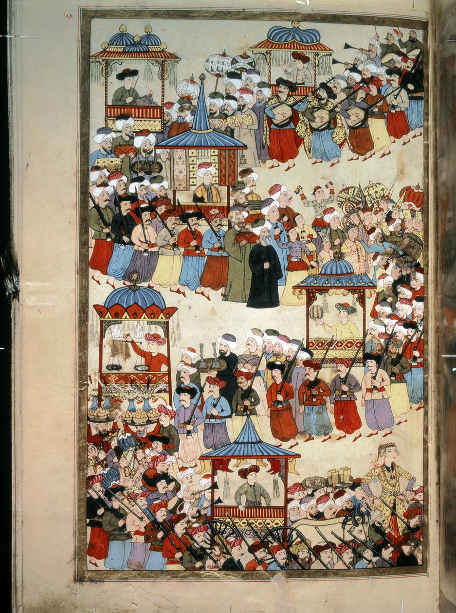 OTTOMAN EMPIRE: "Parade for musikerlauget, dansere, skræddere, bodbyggere osv.... af Levni Levni