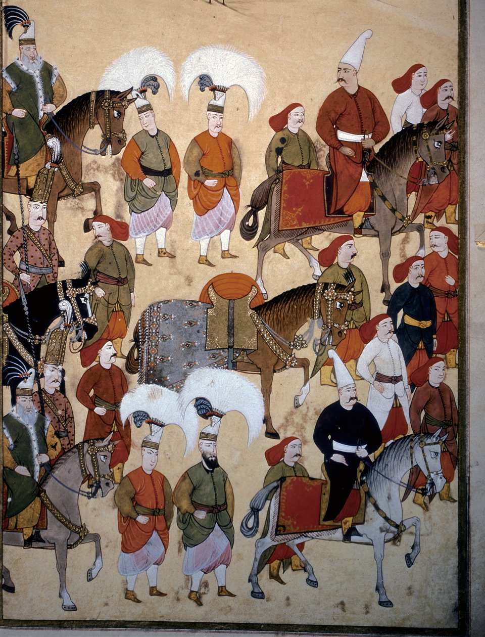 OTTOMAN EMPIRE: "Parade af janitsharerne (Yeniceri) med kommandantens hest" af Levni Levni