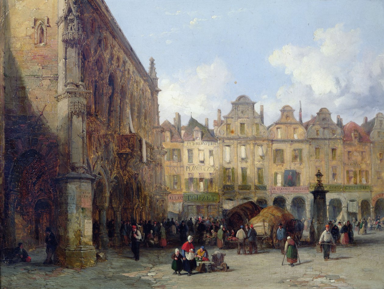 The Hotel de Ville, Arras, 1856 (olie på kort) af Lewis John Wood