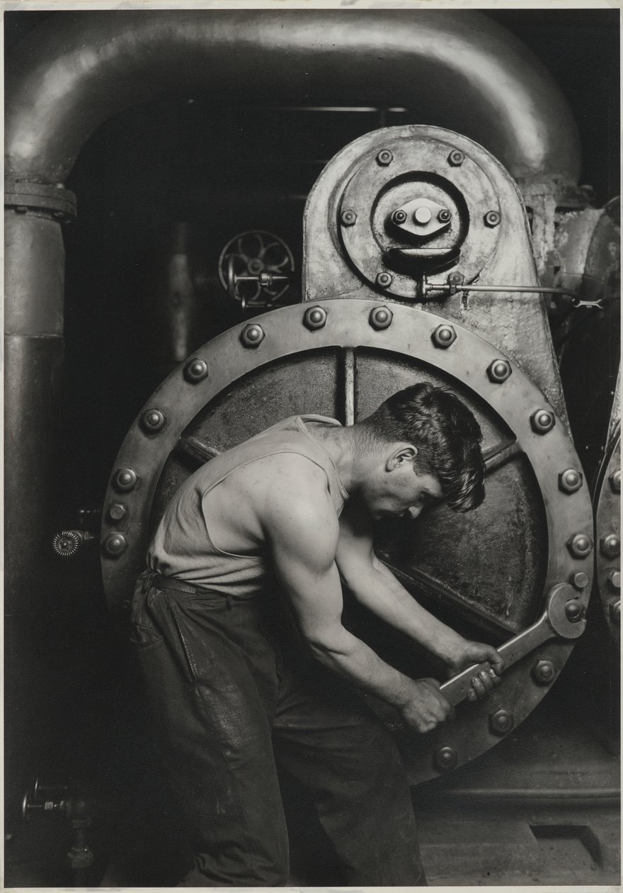 Power House Mechanic, 1925 (gelatine sølv print på hvid vævning) af Lewis Wickes Hine