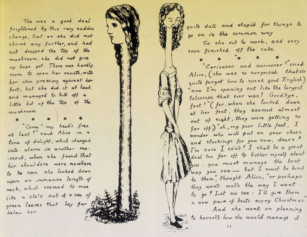 Alice på den lange hals - Manuskript og tegninger af "Alice i Eventyrland" af Lewis Carroll, coll. af Lewis Carroll