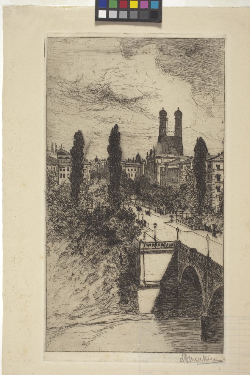 Maximiliam Street og Frauenkirche, München, Bayern (radering) af Lewis Henry Meakin