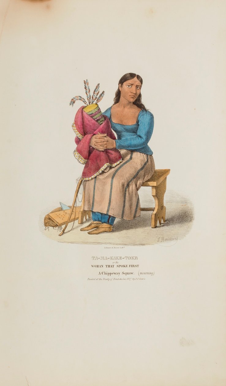 TA-MA-KAKE-TOKE eller Kvinden, der talte først; En Chippeway-kvinde (i sorg), fra The Aboriginal Portfolio af Lewis, James Otto