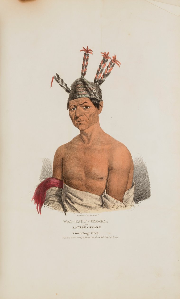 WAA-KAUN-SEE-KAA eller rangleslangen; en Winnebago-høvding, fra The Aboriginal Portfolio af Lewis, James Otto