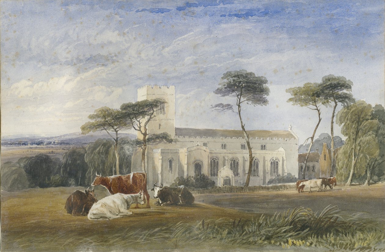 Biddulph Church: akvarelmaleri, og [c 1830-1840] af Lewis John Wood