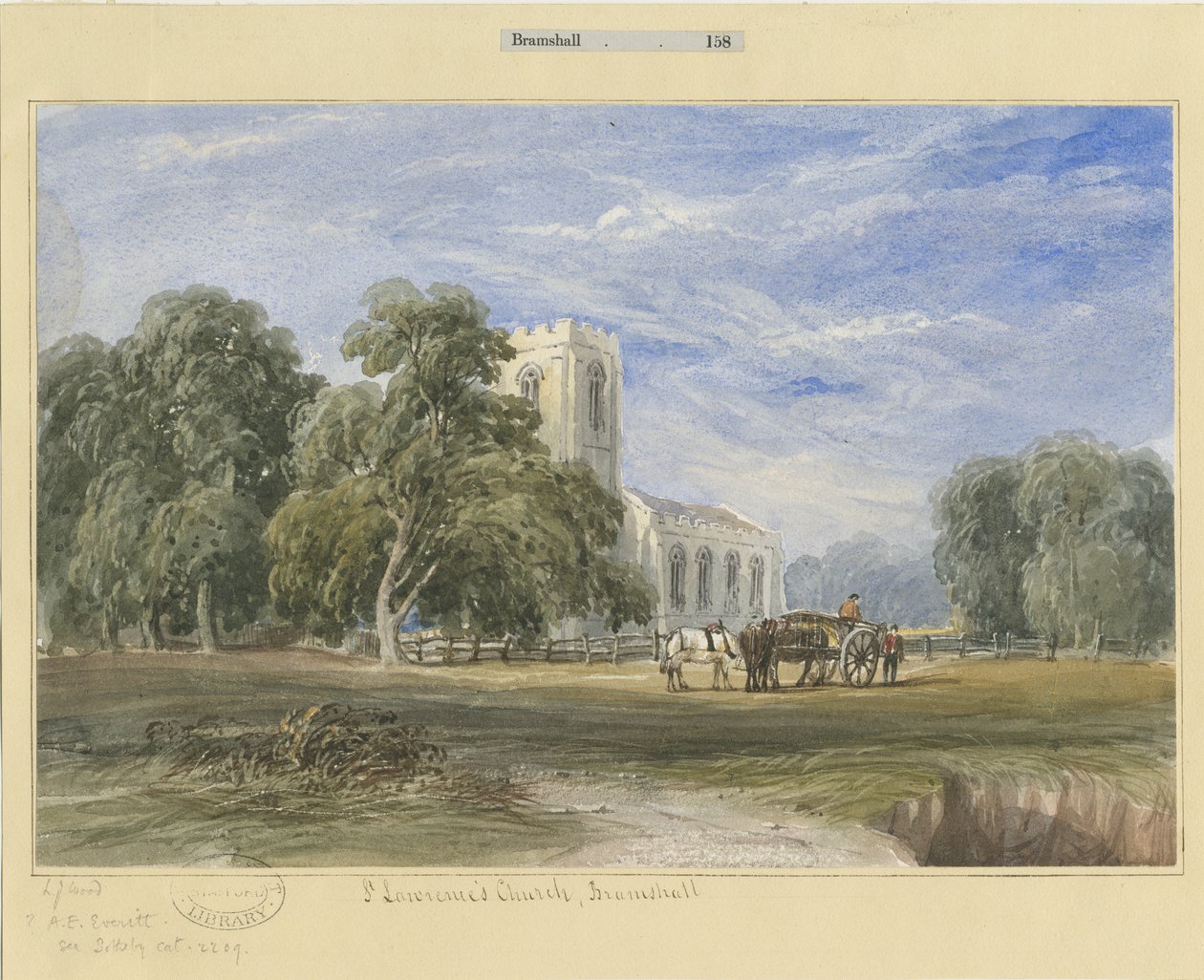Bramshall Kirke: akvarelmaleri, og [c 1830-1840] af Lewis John Wood