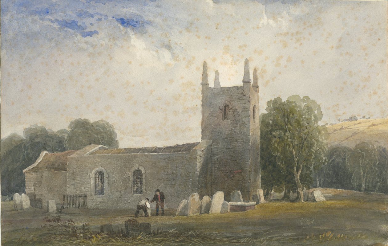 Butterton Church: akvarelmaleri, og [c 1830-1840] af Lewis John Wood