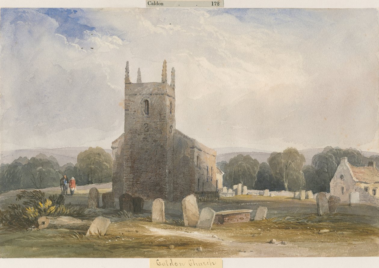 Chaldon Church: akvarelmaleri, og [c 1830-1840] af Lewis John Wood