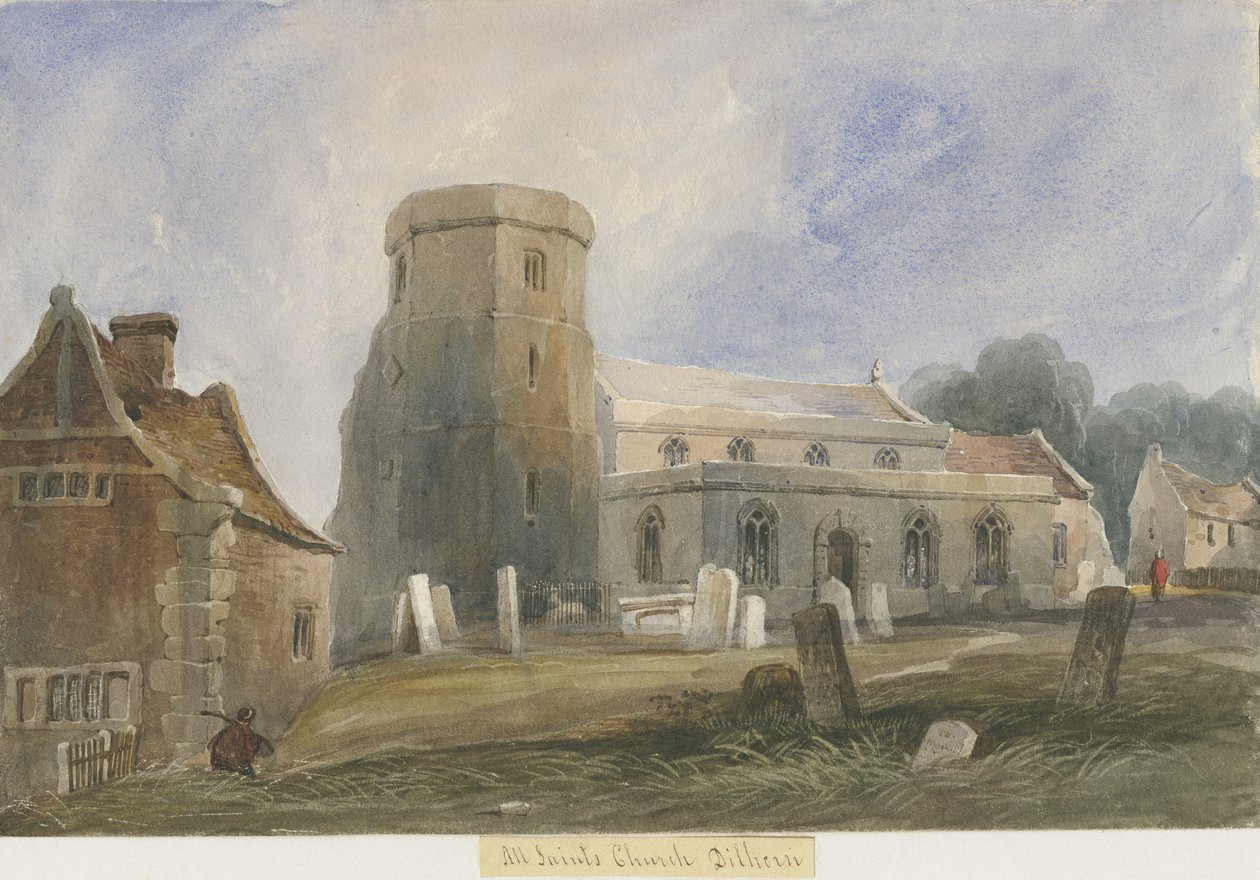 Dilhorne Church: akvarelmaleri og [c 1830-1840] (maleri) af Lewis John Wood