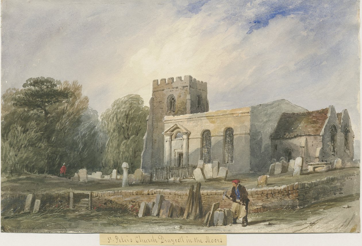 Draycott in the Moors Church: vandfarvemaleri, nd [?19. århundrede] af Lewis John Wood