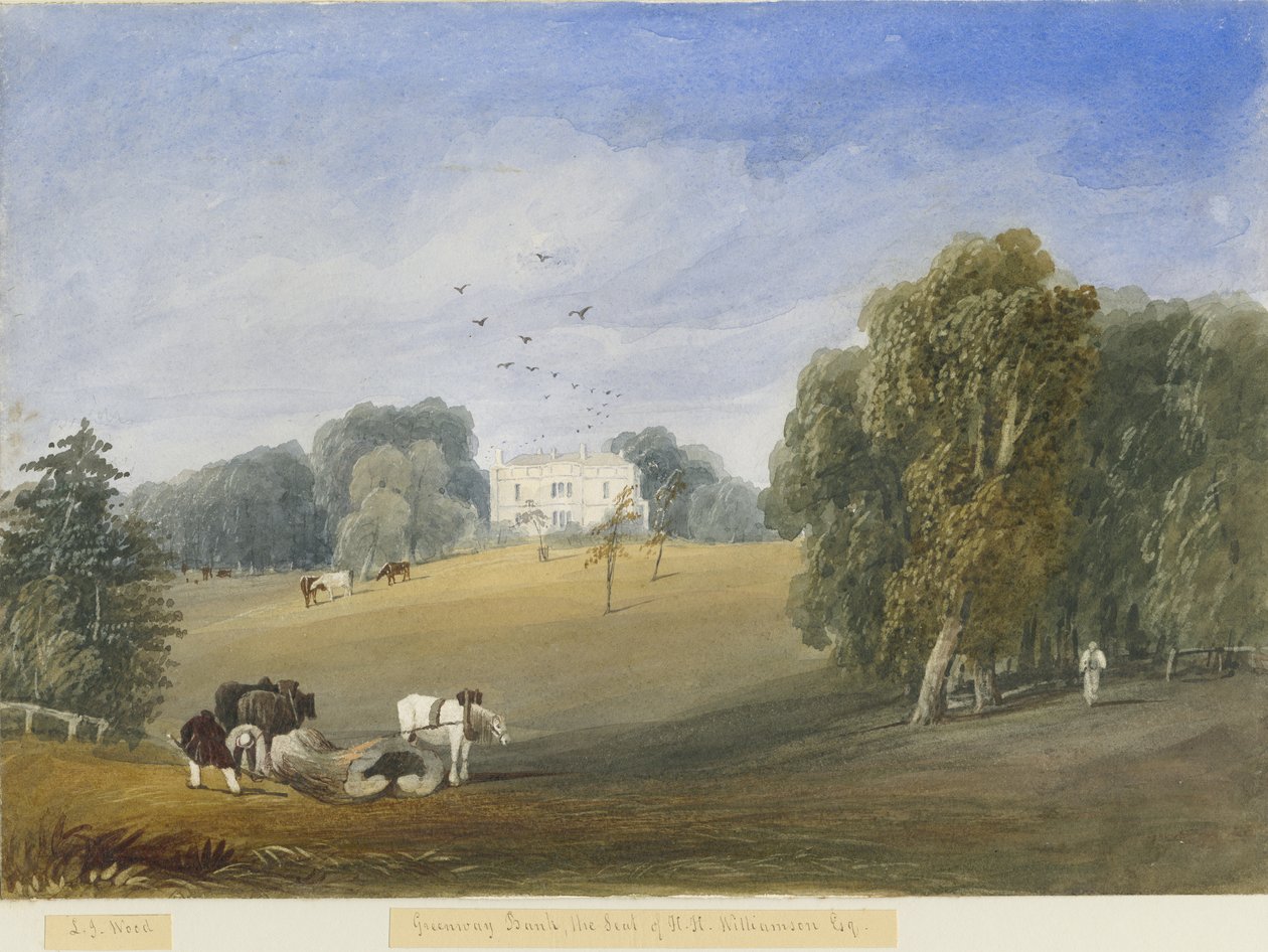 Greenway Bank - Hall: akvarelmaleri, og [c 1840] af Lewis John Wood