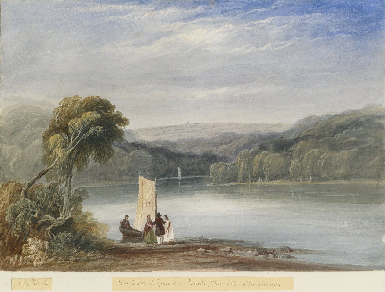Greenway Bank - Lake: akvarelmaleri og [c 1830-1840] (maleri) af Lewis John Wood