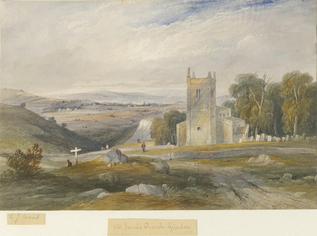 Grindon Church: akvarelmaleri, og [c 1830-1845] af Lewis John Wood