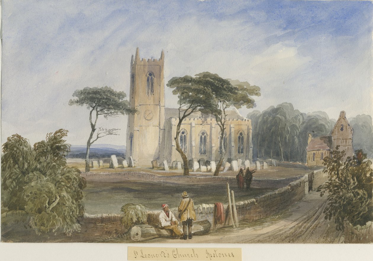 Ipstones Church: akvarelmaleri, og [c 1830-1840] af Lewis John Wood