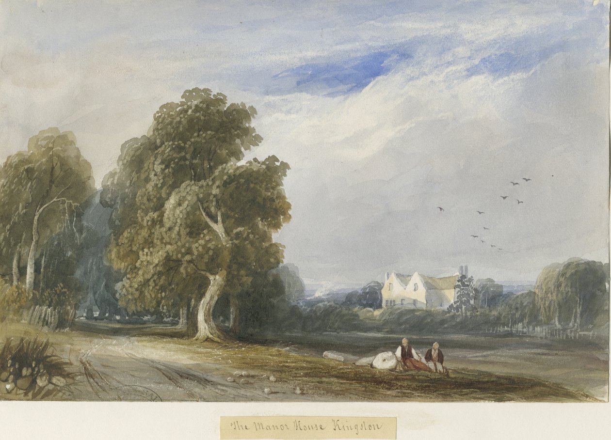 Kingstone - The Manor House: akvarelmaleri, og [c 1830-1840] af Lewis John Wood