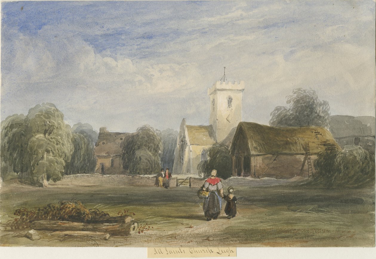 Leigh Church: akvarelmaleri og [c 1830-1840] af Lewis John Wood