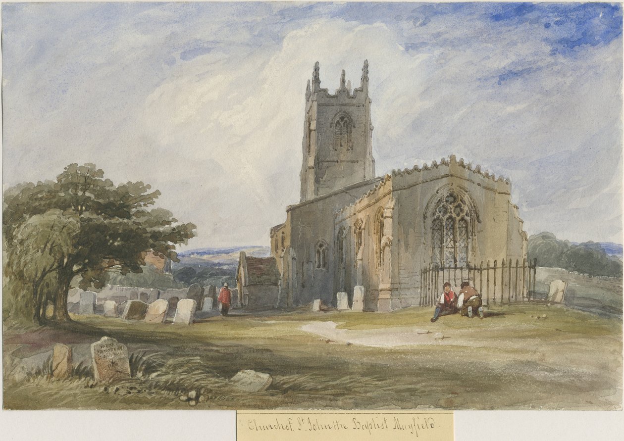 Mayfield Church: akvarelmaleri, og [c 1830-1840] af Lewis John Wood