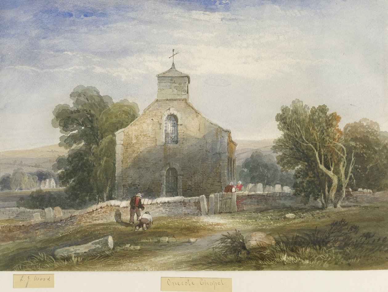 Onecote Church: akvarelmaleri, og [c 1830-1840] af Lewis John Wood