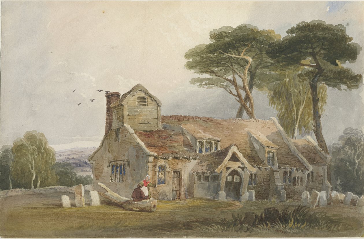 Rushton Spencer Church: akvarelmaleri, og [c 1830-1840] af Lewis John Wood