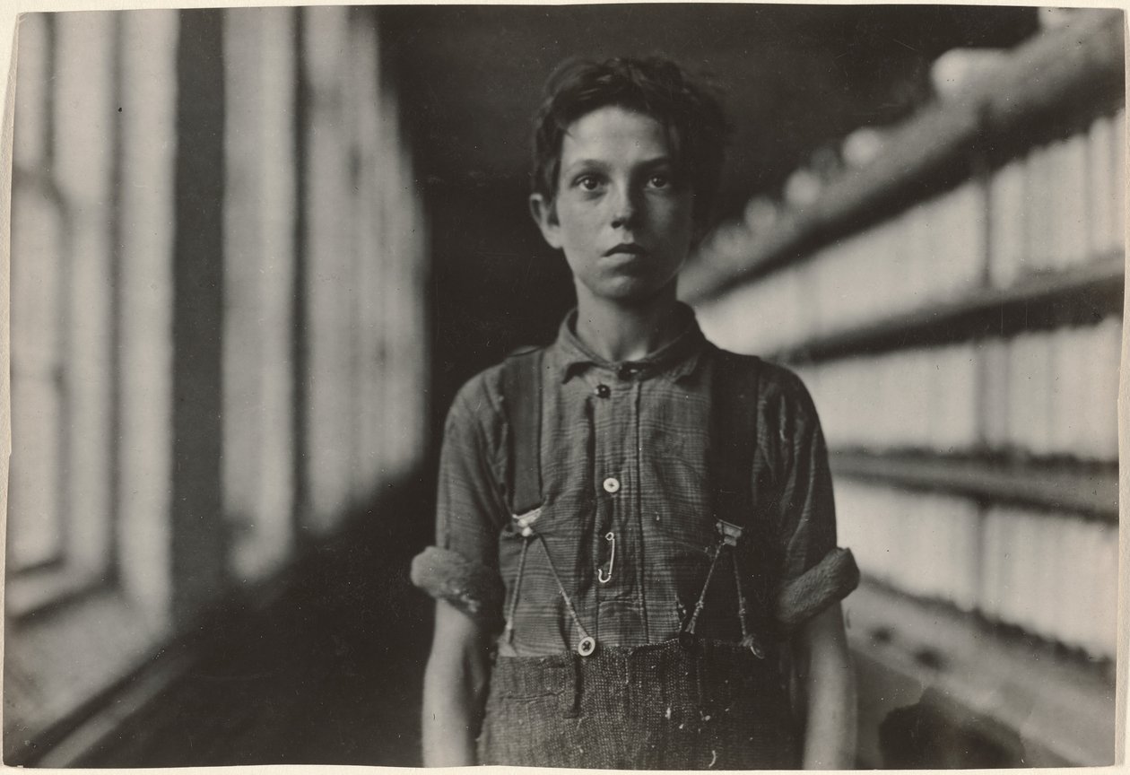 Jo Bodeon, en "back-roper" i muldyrrummet. Chase Cotton Mill, Burlington, Vermont af Lewis W. Hine