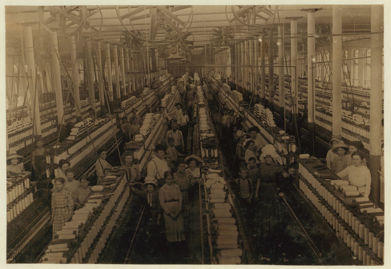 Børn, der arbejder i spinningsrummet på Magnolia Cotton Mills, Mississippi, 1911 af Lewis Wickes Hine