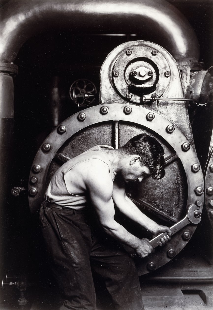 Powerhouse Mekaniker, c.1924; af Lewis Wickes Hine