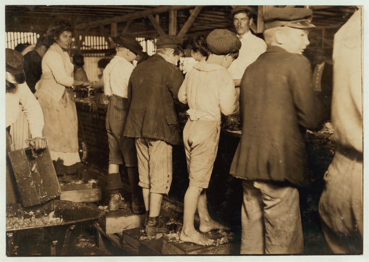 Rejeplukkere, inklusive 8-årige Max, i Dunbar, Lopez, Dukate Co, Biloxi, Mississippi, 1911 af Lewis Wickes Hine