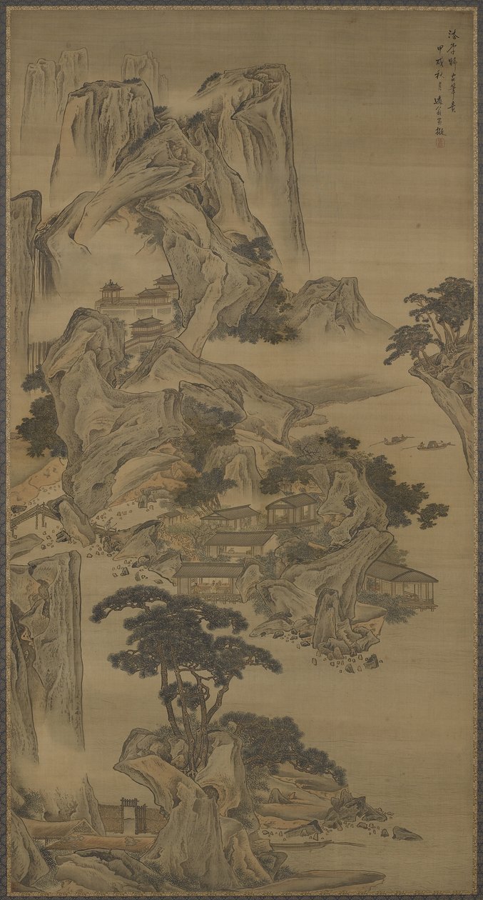 Pensionering på floden, i stil med Li Tang, Qing-dynastiet, 1694 (blæk og farve på silke) af Li Yin