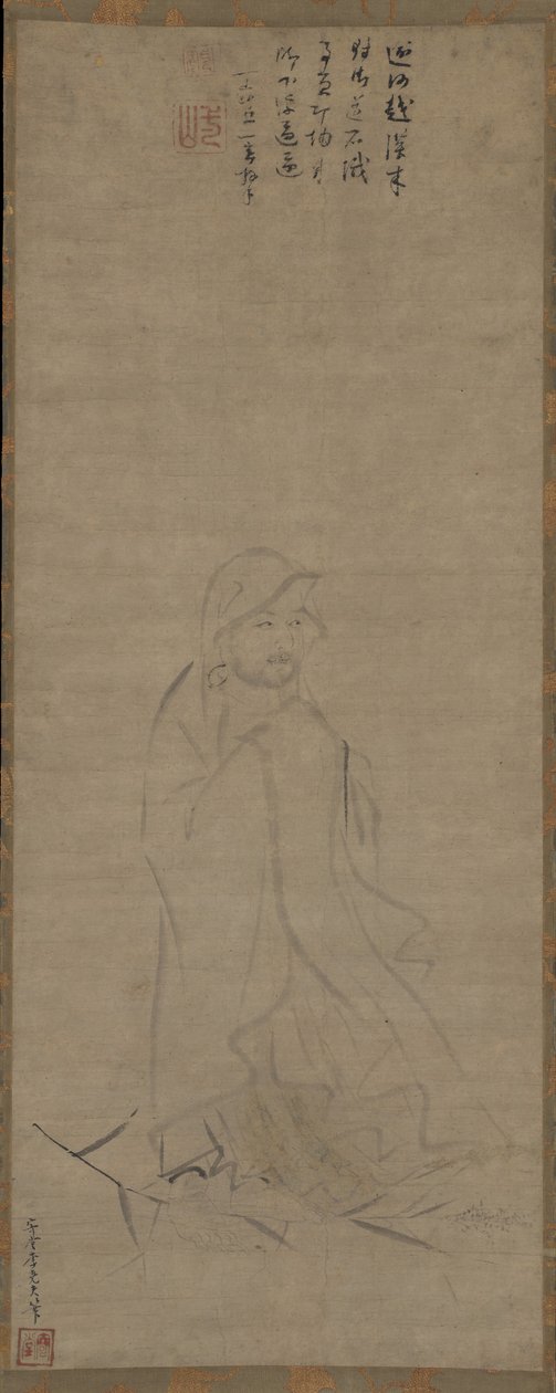 Bodhidharma krydser Yangzi-floden på et siv før 1317. af Li Yaofu
