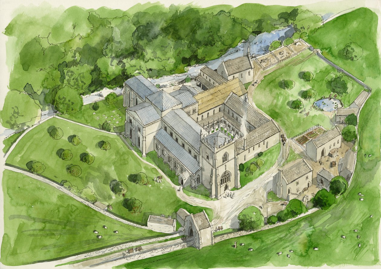 Rekonstruktion af Shap Abbey i 1530