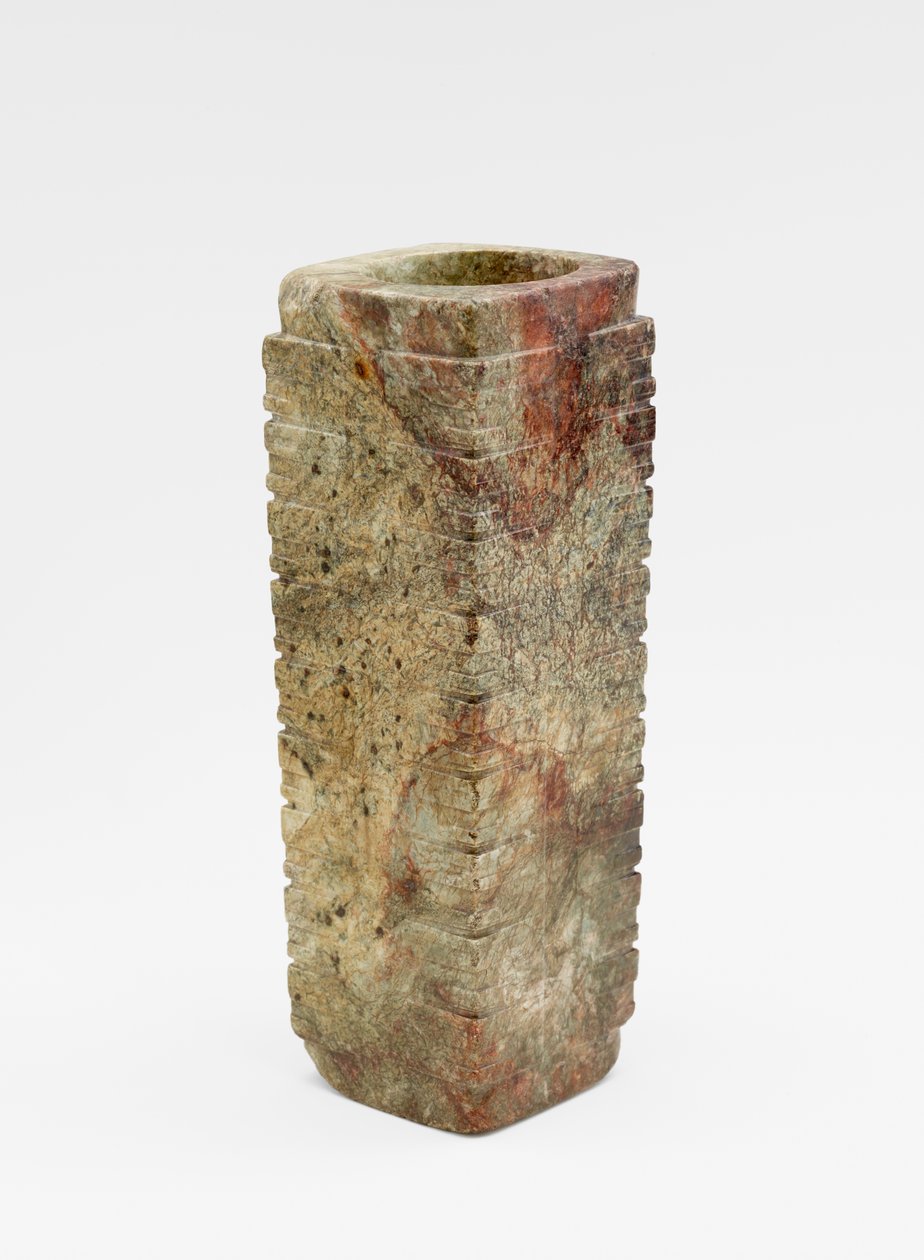Ni-lags rør (cong 琮) med masker, ca. 3300-2250 f.Kr. (jade, nefrit) af Liangzhu culture