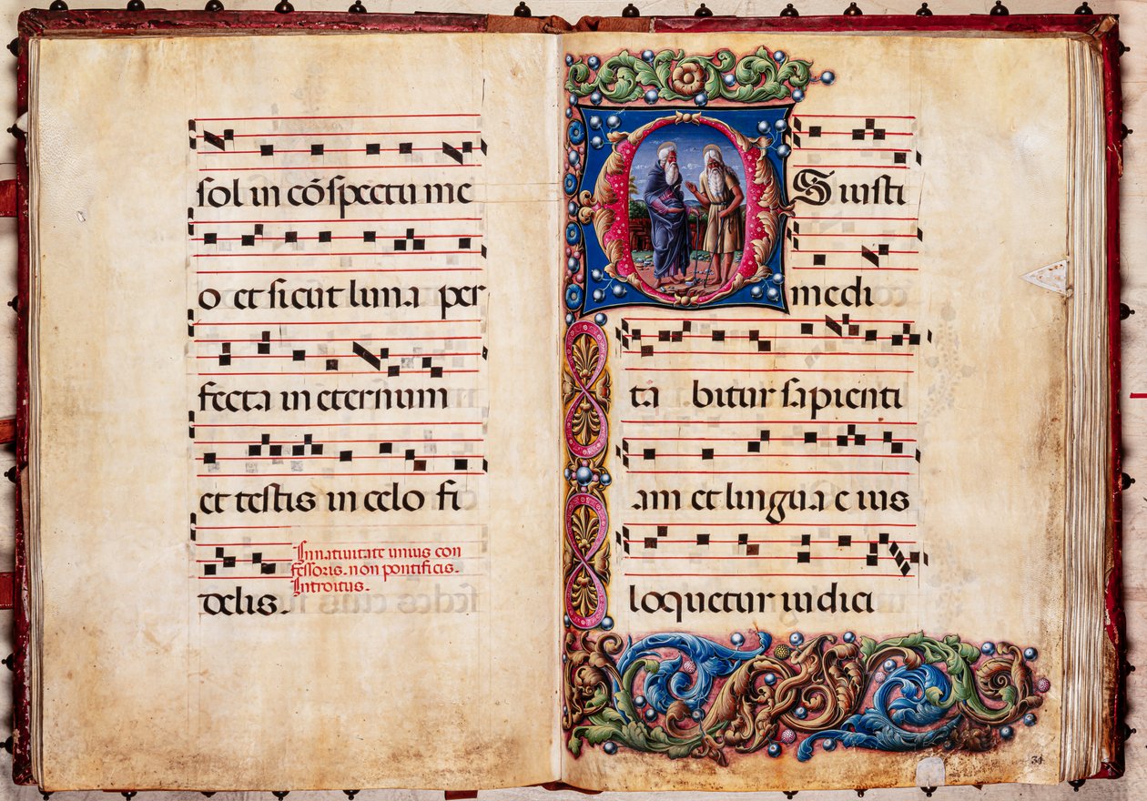 Piccolomini Bibliotek: korbog, torsk. 17.2, ff. 30v-31r med "Two Eremit Saints", af Liberale da Verona (ca. 1445 - 1527/9). af Liberale da Verona