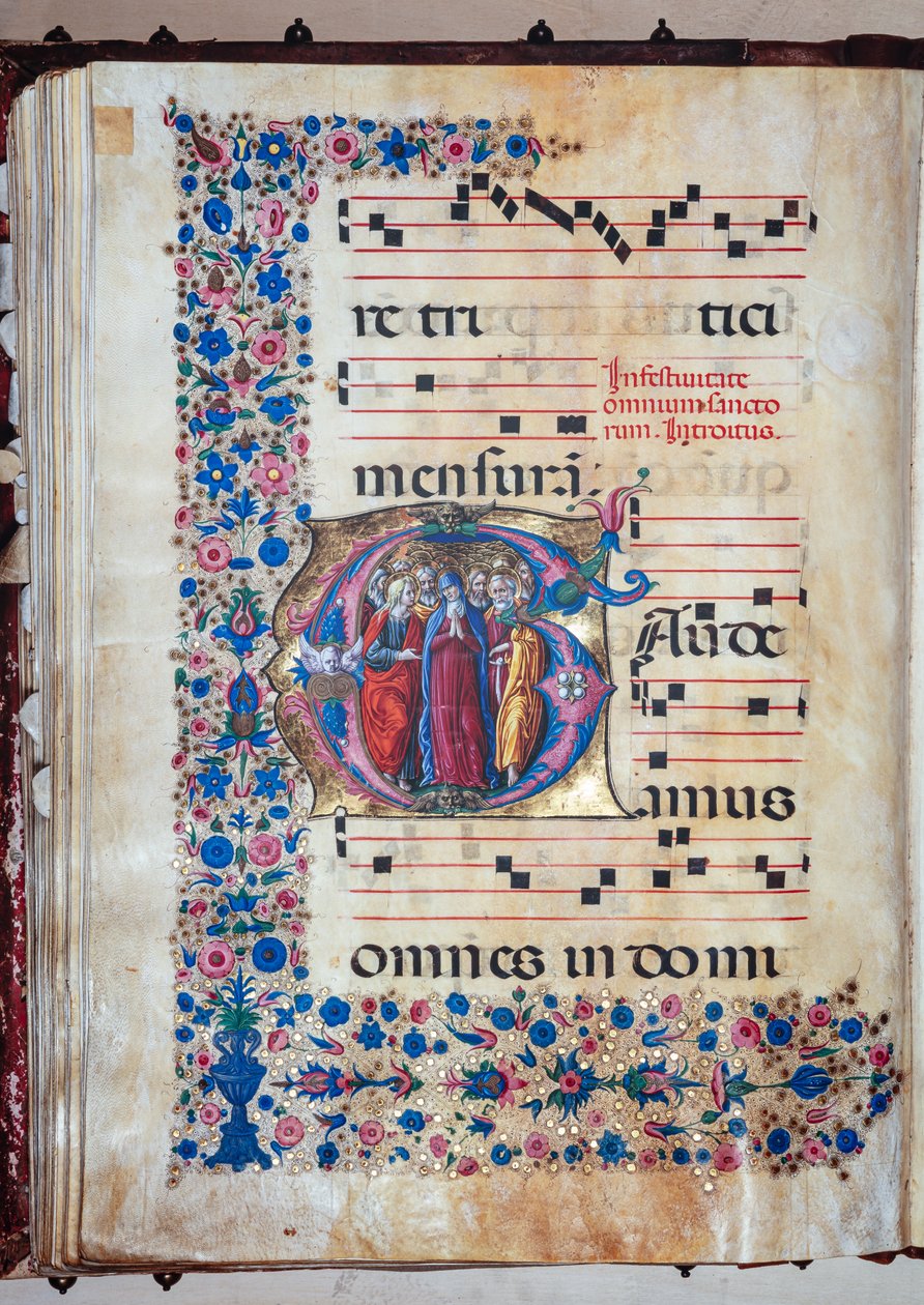 Piccolomini Bibliotek: korbog, torsk. 28.12, ff. 94v med "Jomfruen og alle de hellige", af Francesco Rosselli og Liberale da Verona (ca. 1445 - 1527/9). af Liberale da Verona