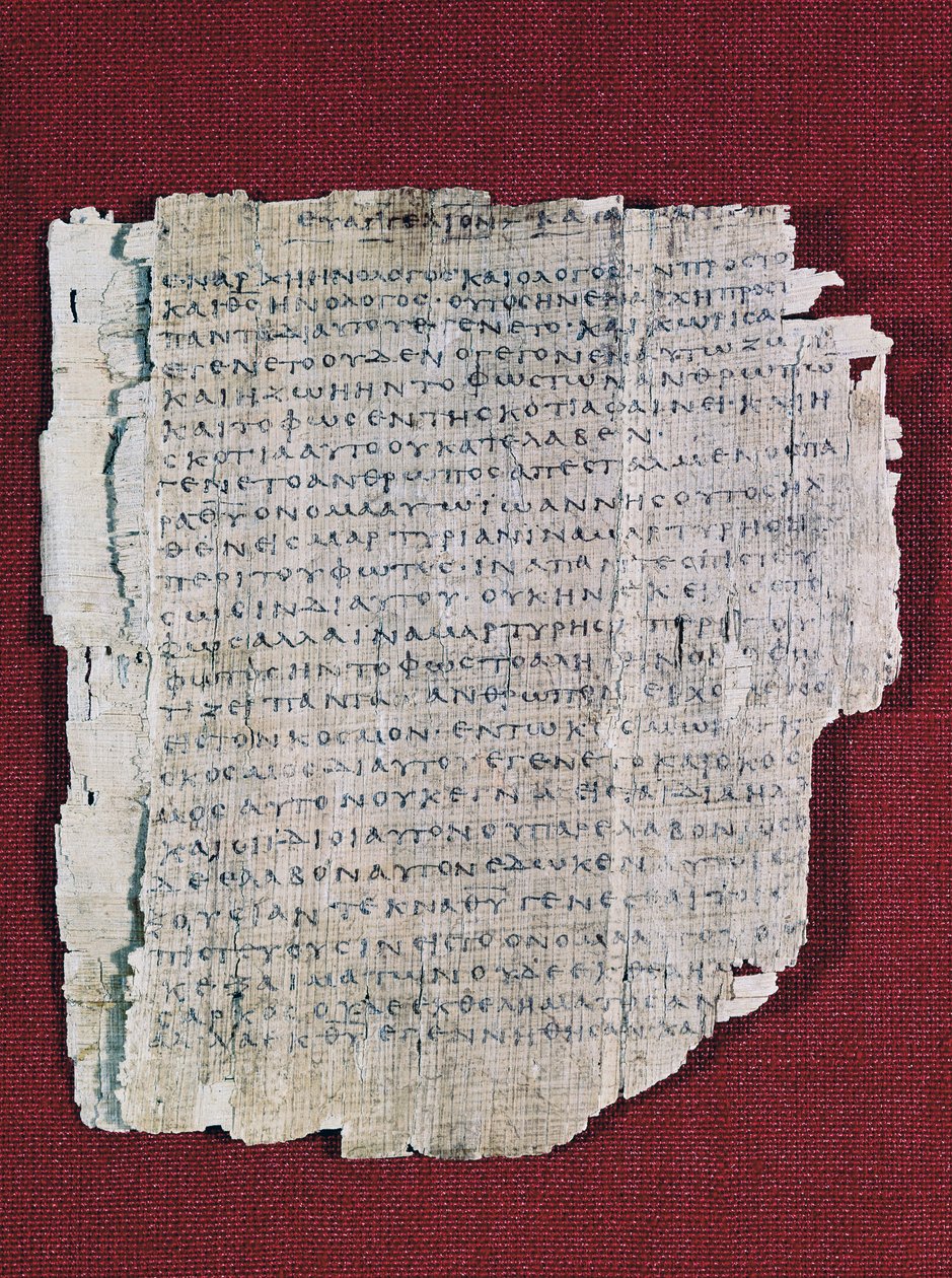 66 eller Bodmer II Papyrus, ca. 200, nær komplet kodeks af Johannesevangeliet på græsk, Bodmer Library, Genève, Schweiz af Unbekannt Unbekannt