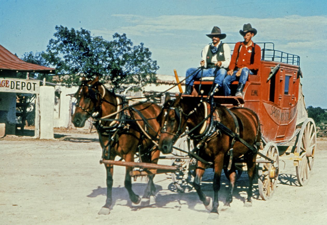 En restaureret diligence i Alamo Village, Brackettville, Texas (foto) af Unbekannt Unbekannt