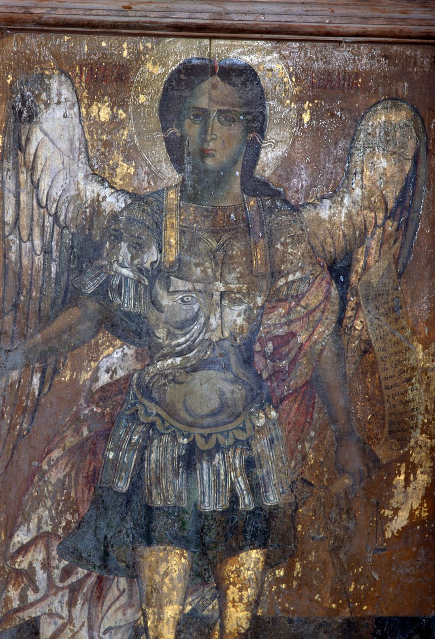 Angel, fresco i den byzantinske kirke Sotiras Christos, Vlithias, Kreta, Grækenland (foto) af Unbekannt Unbekannt