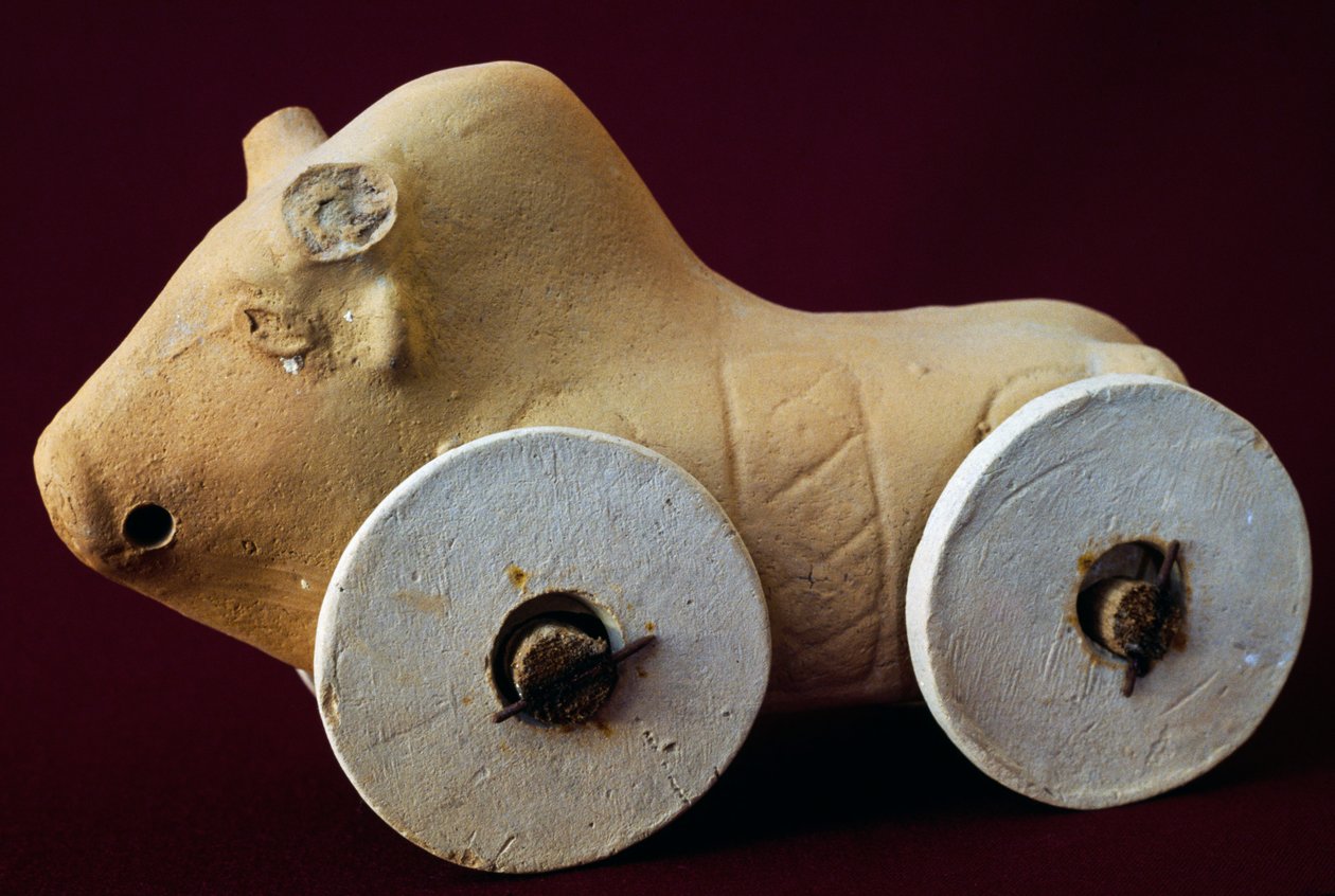 Dyr på hjul, terracotta børnelegetøj, kursiv civilisation af Unbekannt Unbekannt