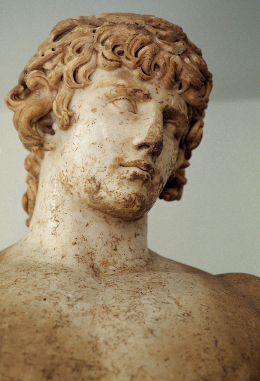 Antinøs, parisk marmorstatue, fra Apollon-templet i Delphi, Grækenland, romersk civilisation, 2. århundrede e.Kr., detaljer af Unbekannt Unbekannt