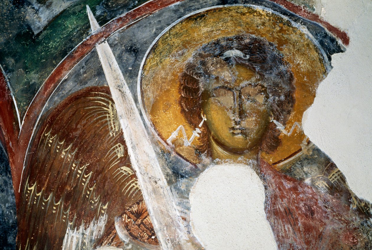 Ærkeenglen Michael, fresko i en byzantinsk kirke i ruinerne af Geraki-slottet af Unbekannt Unbekannt