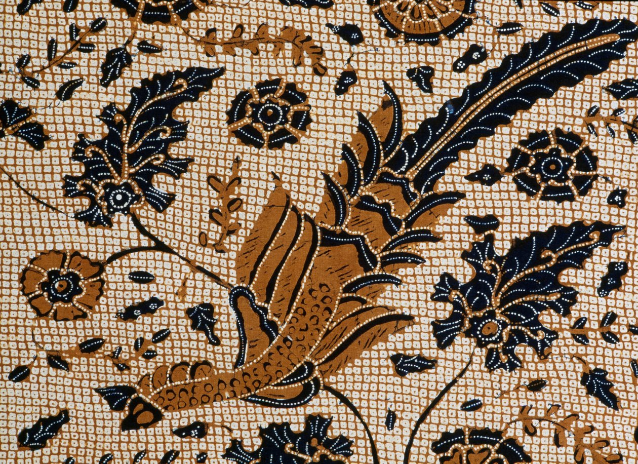Batik med traditionelt design kaldet peksi podang, Surakarta, Java, Indonesien, detaljer af Unbekannt Unbekannt