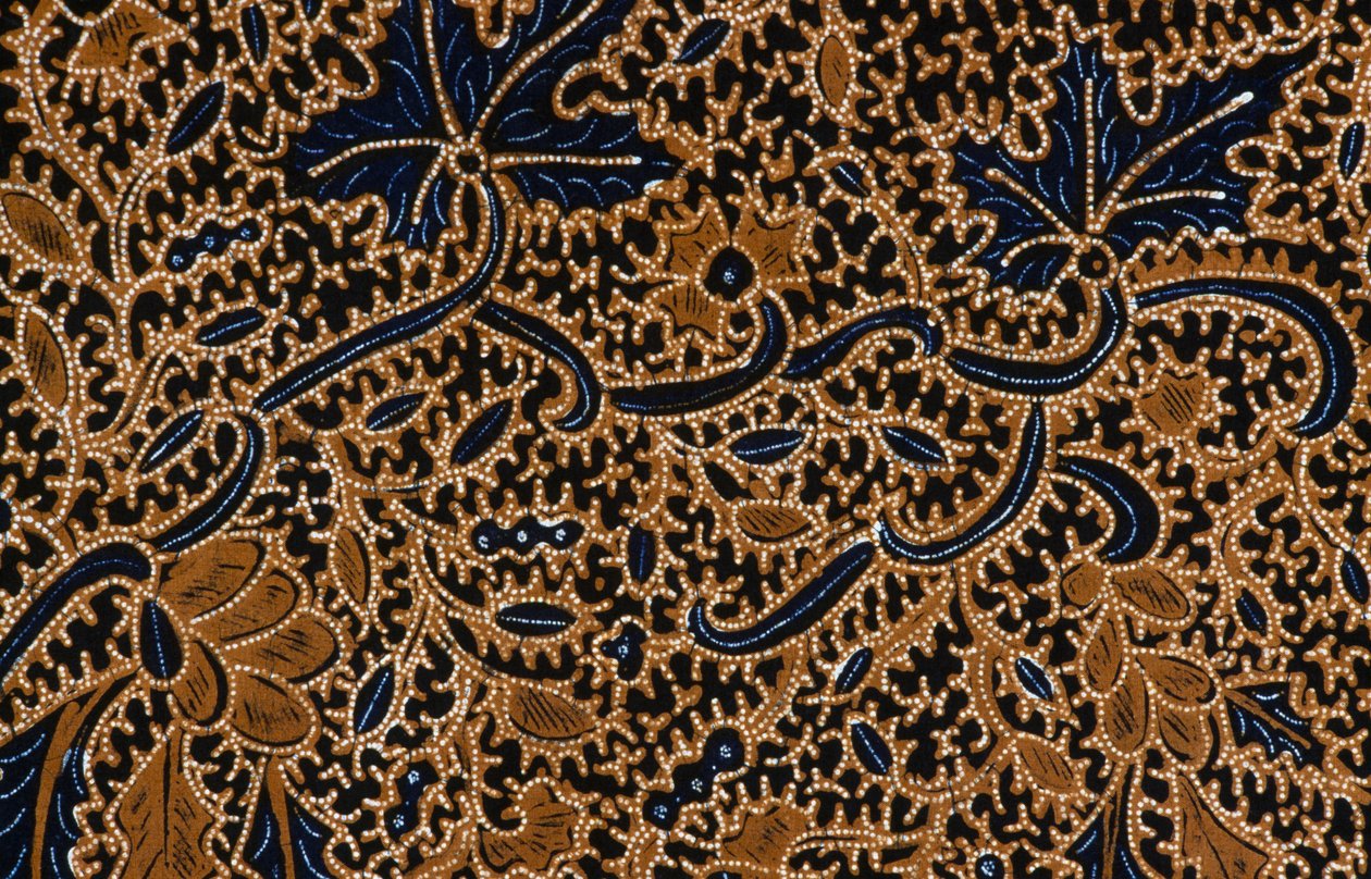 Batik med traditionelt blomsterdesign, Surakarta, Java, Indonesien, detaljer af Unbekannt Unbekannt